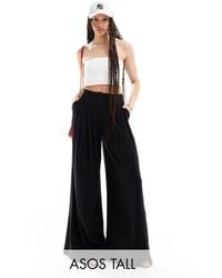 ASOS - Tall Pleated Palazzo Wide Leg Pants With Linen - Lyst