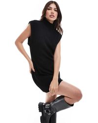 ASOS - Gebreide Hoogsluitende Mini Jurk Met Structuur - Lyst