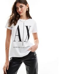 Armani Exchange - T-shirt boyfriend bianca con stampa nera - Lyst