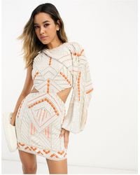 ASOS - Embellished One Sleeve Overlay Mini Dress With Cut Out Detail - Lyst