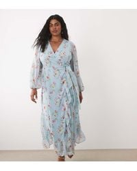 Vila Curve - Dobby Wrap Maxi Dress With Frill Detail - Lyst