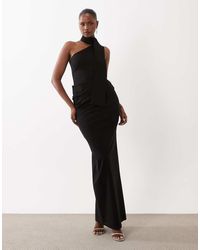 Vesper - Bengaline Scarf Detail Ruched Drape Front Maxi Dress - Lyst