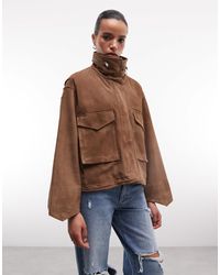 AllSaints - Clay Funnel Neck Cropped Suede Jacket - Lyst