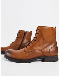 Stivaletti stringati con fascetteJack \u0026 Jones in Pelle da Uomo colore Nero  | Lyst