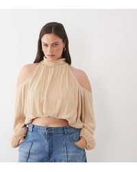 ASOS - Asos Design Curve Cold Shoulder Plisse Bubble Top - Lyst