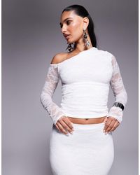 Kaiia - Off Shoulder Long Sleeve Lace Top Co-ord - Lyst