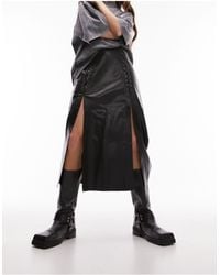 TOPSHOP - Premium Lattice Lace Up Midi Skirt With Splits - Lyst
