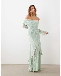 ASOS - Lace Off The Shoulder Long Sleeve Maxi Dress - Lyst