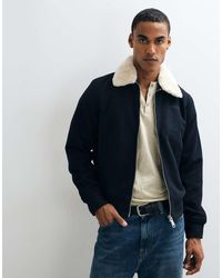 Schott Nyc - Logo Patch Faux Fur Collar Detail Wool Mix Harrington Jacket - Lyst