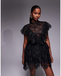 Bardot - Tarryn High Neck Lace Ruffle Detail Scalloped Hem Mini Dress - Lyst