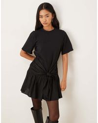 ASOS - Tie Front T-shirt Mini Dress With Poplin Skirt - Lyst