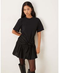 ASOS - Tie Front T-shirt Mini Dress With Poplin Skirt - Lyst