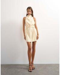 TOPSHOP - Heavy Crepe High Cowl Neck Mini Dress With Tie Waist - Lyst