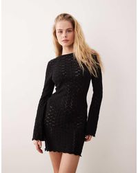 Miss Selfridge - Crochet Waist Detailing Long Sleeve Mini Dress - Lyst