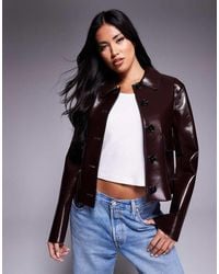 River Island - Faux Leather Button Up Jacket - Lyst