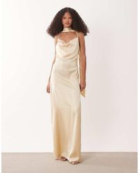Jdy - Cowl Neck Satin Maxi Dress With Open Back And Scarf - Lyst