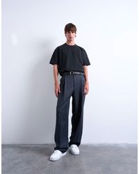 TOPMAN - Wide Leg Pleated Stripe Trouser - Lyst