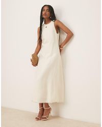 Mango - Vestido Midi Estructurado Con Bajos Sin Rematar De Mezcla De Lino De -Blanco - Lyst