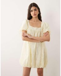 ASOS - Square Neck Bubble Mini Dress With Embroidery Detail - Lyst