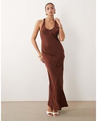 ASOS - Scoop Neck Satin Maxi Dress With Tie Back - Lyst