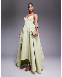 ASOS - Premium Midi-Jurk Met Cami-Bandjes, Volle Rok En Asymmetrische Zoom Van Stof - Lyst