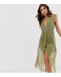 ASOS Midikleid mit tief ausgeschnittenem Oberteil und linearen Vintage-Perlenverzierung - Grün