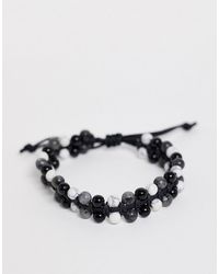 ASOS – Zweireihiges Armband mit Perlendesign mit Halbedelsteinen - Schwarz