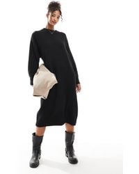 Monki - Long Sleeve Knitted Midi Dress - Lyst