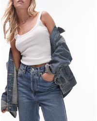 Topshop Unique - Canotta con spalline sottili e scollo rotondo bianca a coste - Lyst