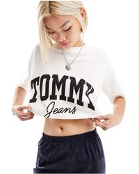 Tommy Hilfiger - New - t-shirt a maniche corte oversize taglio corto bianca con logo stile college - Lyst
