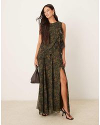 ASOS - Racer Neck Shift Maxi Dress With Ruffle Detail - Lyst