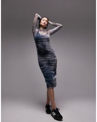TOPSHOP - Crinkle Mesh Shirred Midi Dress - Lyst