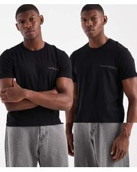 Emporio Armani - Pack De 2 Camisetas De Estar Por Casa Negras De Manga Corta Con Logo De -Negro - Lyst