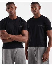Emporio Armani - Confezione Da 2 T-Shirt Da Casa A Maniche Corte Nere Con Logo - Lyst