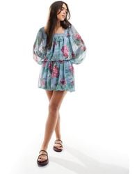 ASOS - Mini-jupe d'ensemble coupe boule en mousseline à imprimé fleurs - Lyst