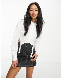 ONLY - Neon & nylon - camicia taglio corto bianca con dettagli stile reggicalze - Lyst
