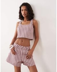 ASOS - – gestreifte jeans-shorts mit längerem a-linien-schnitt, kombiteil - Lyst