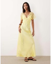 ASOS - V Neck Satin Maxi Dress With Lace Detail - Lyst