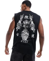 ASOS - Camiseta negra extragrande sin mangas con estampado estilo souvenir en la espalda - Lyst