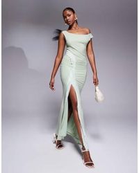 ASOS - Bardot Maxi Dress With Lace Sides And Split - Lyst