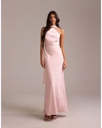 ASOS - Bridesmaids Halter Neck Satin Maxi Dress With Scarf Detail - Lyst