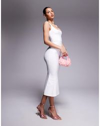 Vesper - Robe mi-longue sans manches en bengaline à ourlet plongeant et encolure carrée - Lyst