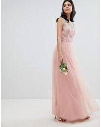 Chi Chi London Sleeveless Maxi Dress With Premium Lace And Tulle Skirt - Pink