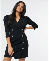 Morgan Gebreide Smokingjurk Met Pofmouwen - Zwart