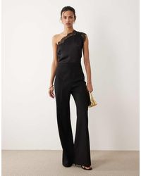 Mango - One Shoulder Jumpsuit With Lace Detail - Lyst