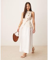 ASOS - Vestito Lungo Stile Gilet Effetto Lino Color Pietra Con Gonna - Lyst