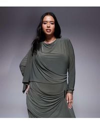 ASOS - Asos Design Curve Long Sleeve Drape Maxi Dress With Hitched Skirt And Trim - Lyst