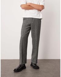 ASOS - Smart Wide Leg Wool Blend Herringbone Trousers - Lyst