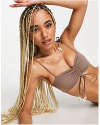 ASOS - Ruched Tie Bikini Top With Shell Detail - Lyst