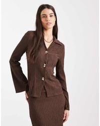 4th & Reckless - Textured Rib Collared Long Sleeve Gold Button Through Top Co-ord - Lyst
